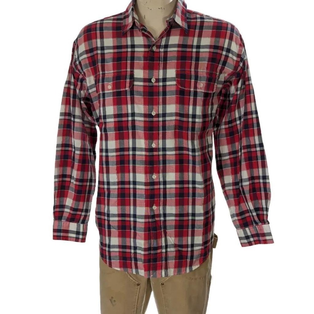 VTG Polo Ralph Lauren Whitfield Red Plaid Men Cotton Button Down Shirt Sz L EUC